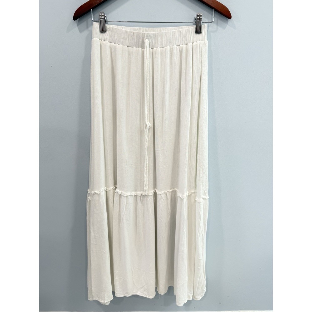SHEIN White Tiered Drawstring Maxi Skirt